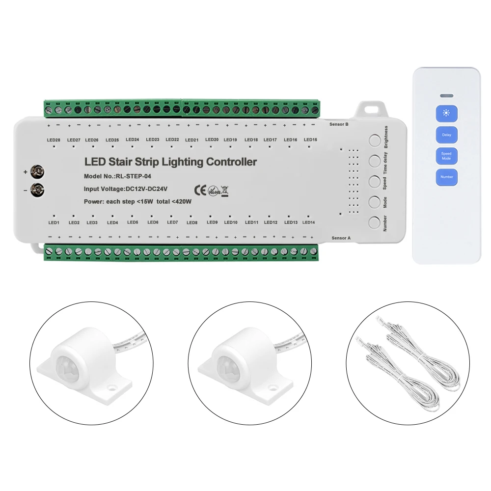 28 Steps Stair Led Strip Lighting Controller With Intelligent Motion
