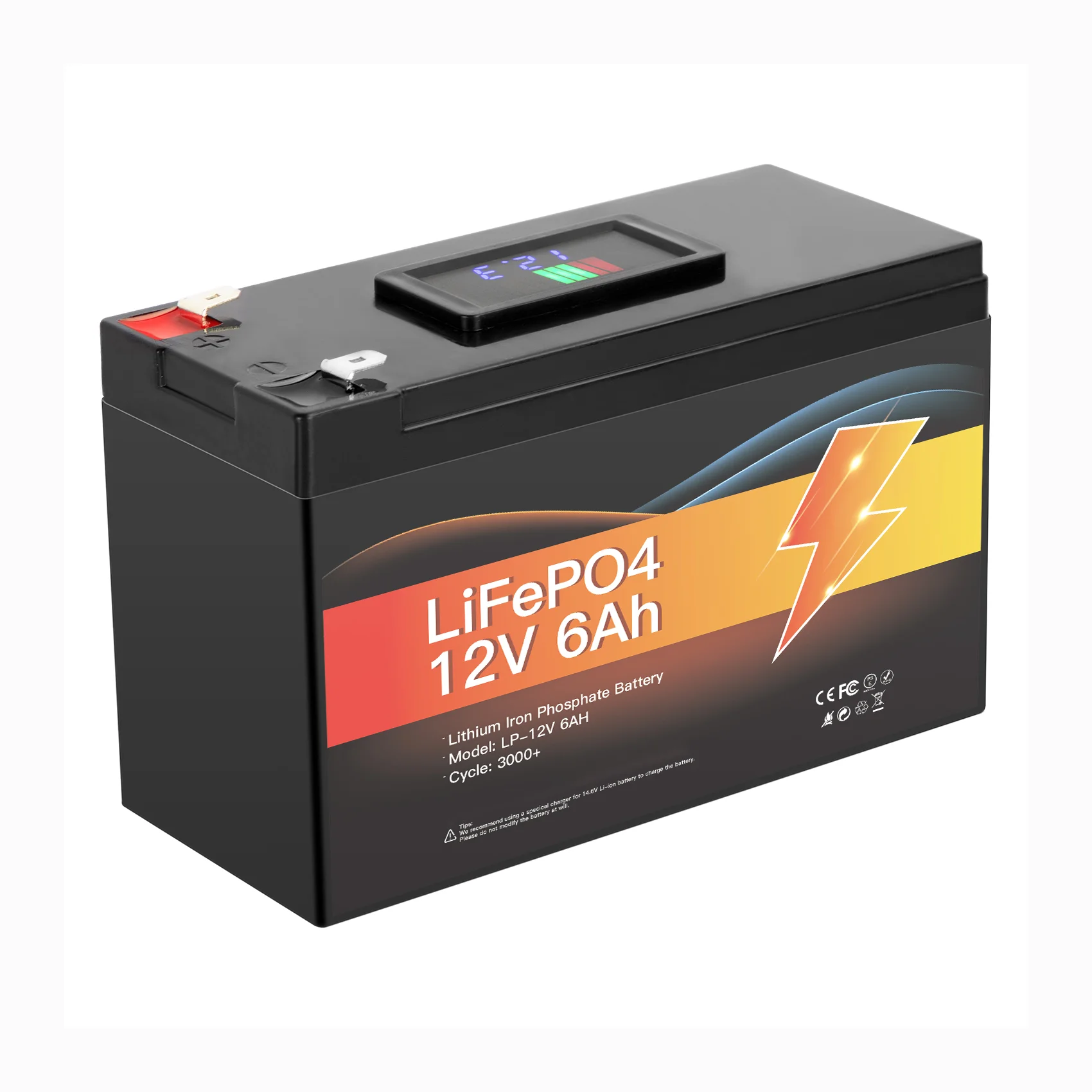 Pacco batteria al litio Avepower 12V 6Ah ricaricabile LiFePO4 con display LCD