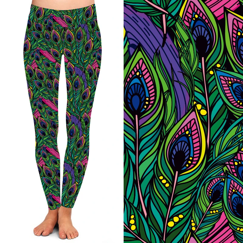 OEM Customized Allover Variety Printed Feather Galaxy Super Soft Brushed Leggings 3D Print Women Elastic Sexy Leggins