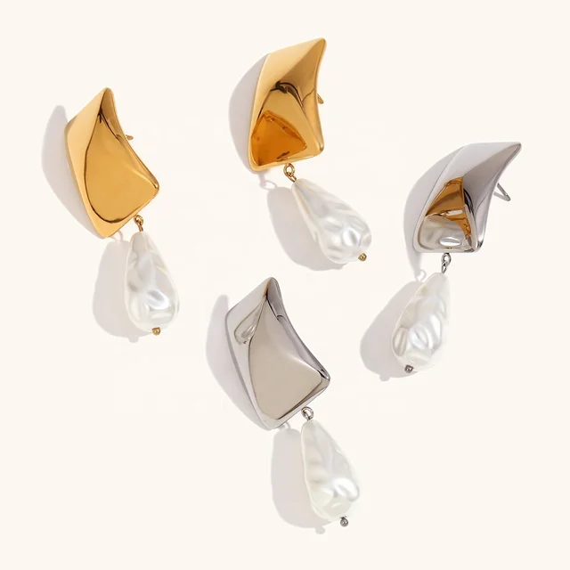 Dingran New Fashion Design Geometric Pearl Drop Earrings Non Tarnish Gold Plated Jewelry