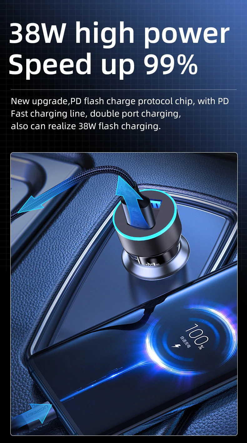 40w Dual Port Quick Charging Usb Car Charger With Voltmeter Lcd Display