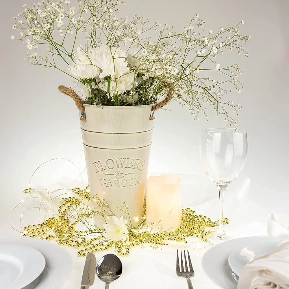 Custom Vintage Galvanized Iron French Flower Metal Bucket With Hemp