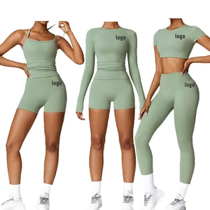 Custom Women's High Waist Fitness Yoga Sportswear Set Long Sleeves Workout Wear Breathable Solid High Waisted Fitness Jogging