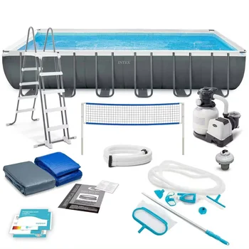 INTEX 26356 5.49*2.74*1.32m Rectangle Frame Large Above Ground Steel Swimming Pool & Accessories Included Family Enjoy