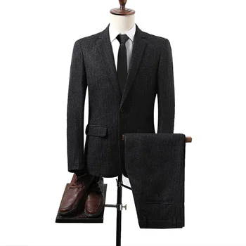 Wholesale mens suit double breasted blazer bespoke design button fly grey suits for men