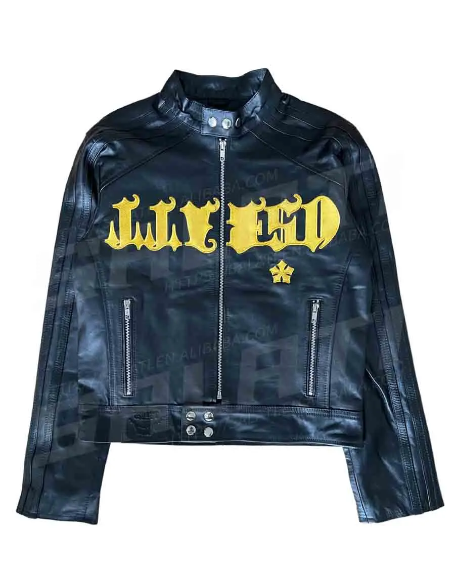 Custom Fashion Motorcycle Cropped Jacket Embroidery Print Zip up Streetwear Motorbike Leather Jacket Men gallery 8