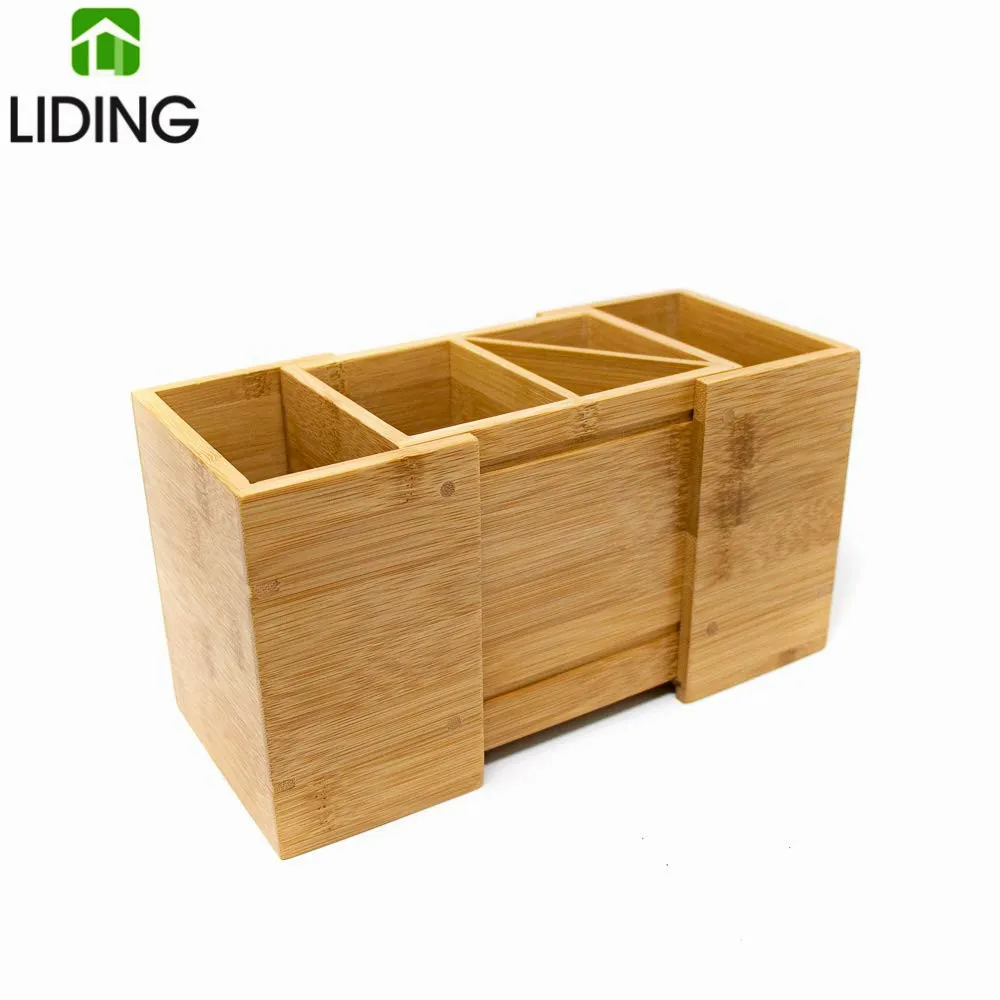 Bamboo Wood Expandable Pencil Holder and Desk Organizer for Desk Home and Office