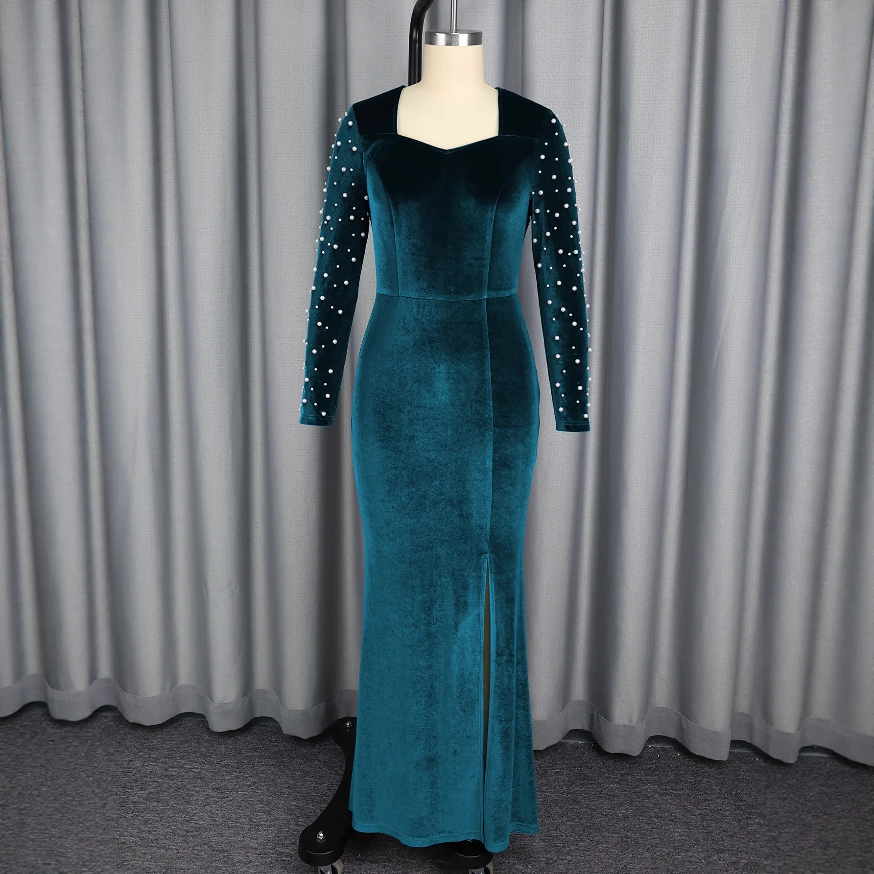 Latest Design Winter Gowns for Women Evening Dresses Elegant High Slit  Rhinestone Beaded Velvet Party Dresses| Alibaba.com
