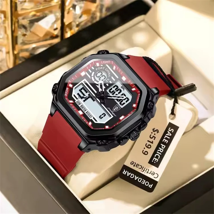 POEDAGAR 993 New  Multi Functional Sports Waterproof Watches Dual Display LED Night Light Leisure Men's Quartz Watch