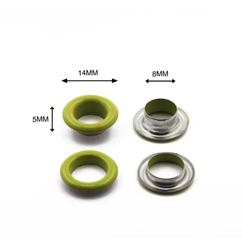 Wholesale metal grommets green colorful iron brass copper eyelet 8mm ring inner size for paper label bags