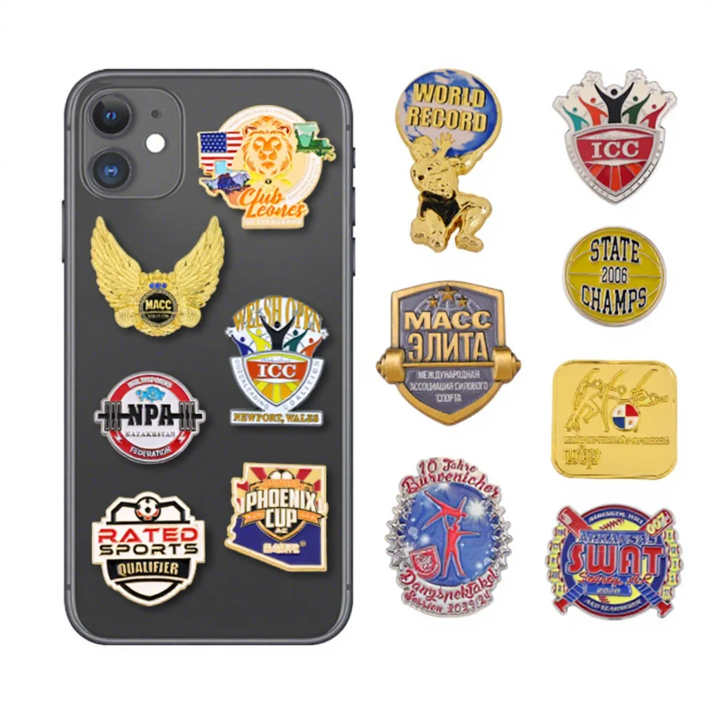 Projete Sua Própria Capa de Telefone Personalizada com Adesivo Metálico Esmaaltado Promoção Souvenir Esportivo Adesivo com Pino
