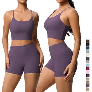 Wholesale High Quality Nylon and Spandex Fitness Yoga Vest and Pocket Short 2 Pieces Set Yoga Set for Women
