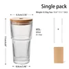 Ensemble de tasse clair + simple + paille en verre + couvercle en bois + brosse de paille