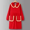 RedLZ801Corduroy doll collar long sleeve Coverall
