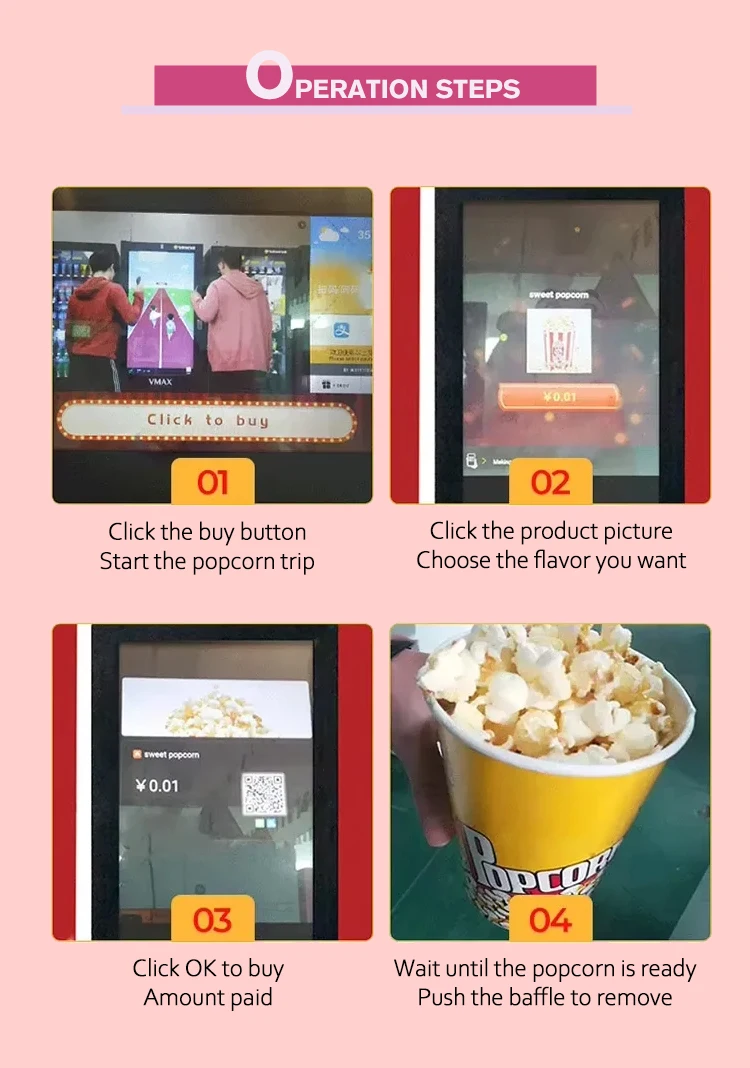 Funpark Intelligent Automatic Coin-Operated Sugar Popcorn Vending Machine Touch Screen Token Home Retail Restaurant Bakery Use factory