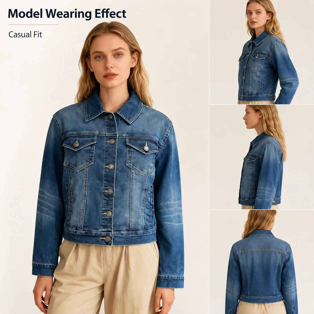 Men's Streetwear Casual Breathable Button Detail 100% Cotton Straight Fit Vintage Wash Cargo Jeans