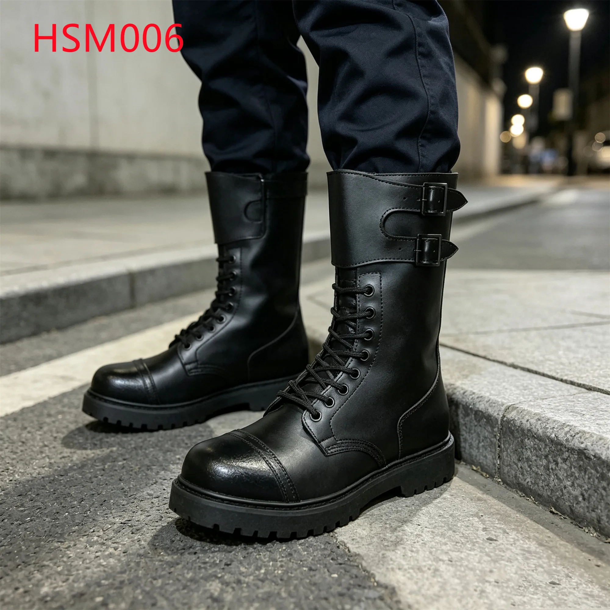 LXG,Inspection Ceremony French Ranger Combat Boots Goodyear Rubber Sole Hua Singh Patrol Boots with Dual-buckle Shaft HSM006