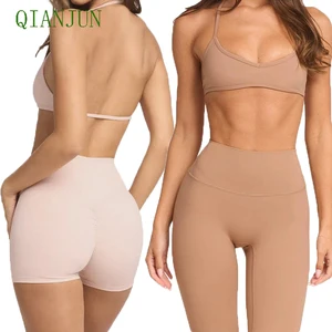 High Quality Padded Strapless Sports Halter Bra Tracksuit High Waist Non-Front Seamless Athletic Training Shapewear
