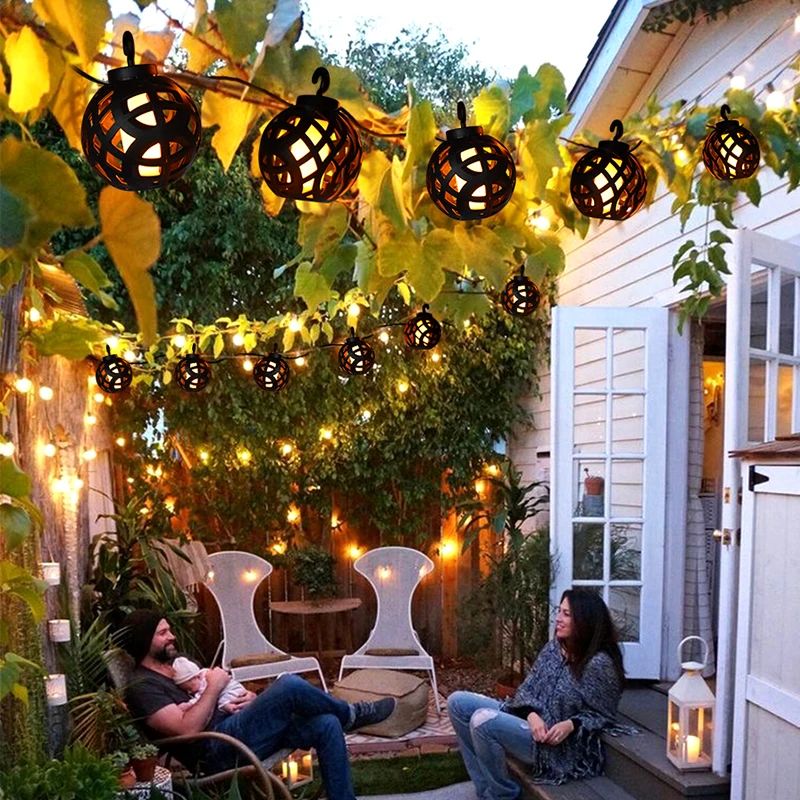 Solar String Lights LED Outdoor Flame String Lights Waterproof Solar Patio Lights with 8 Flame Ball for Patio Garden Gazebo