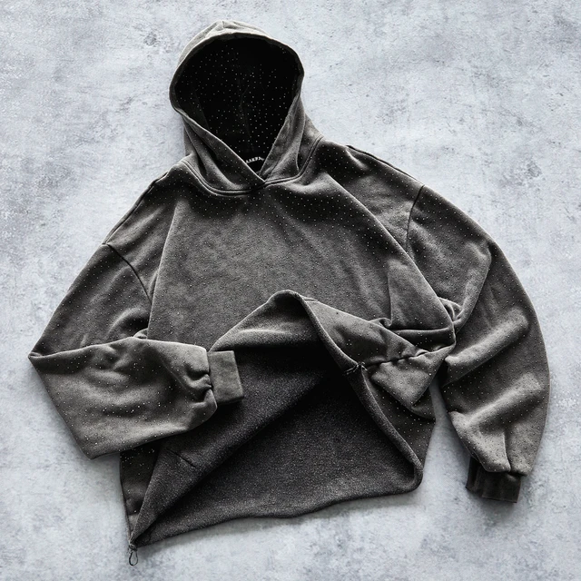 Custom Rhinestone Sweatshirt for Men Loose Jacket Streetwear Oversize Wholesale Heavyweight Men Vintage Boxy Stylish Sweatshirt