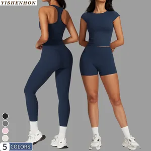 YISHENHON Women's High Quality Breathable Quick-Dry Yoga Set I-Shaped Beautiful Back Tight Custom Logo Summer Shorts XL Size