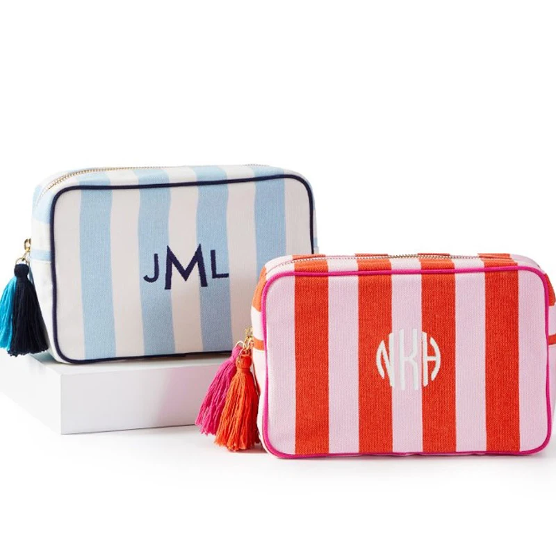 Wholesale Personalized Travel Makeup Bag Stripe Tassel Pouch Bag Canvas ...