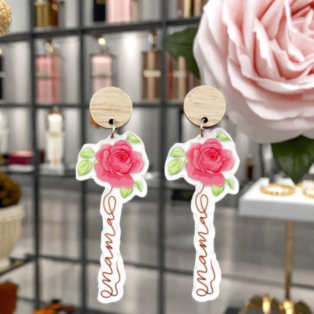 Customized HYLER2382 Acrylic Rose Drop Earrings Women Cute Wedding Anniversary Engagement Party Jewelry Mother's Day Gift manufacture