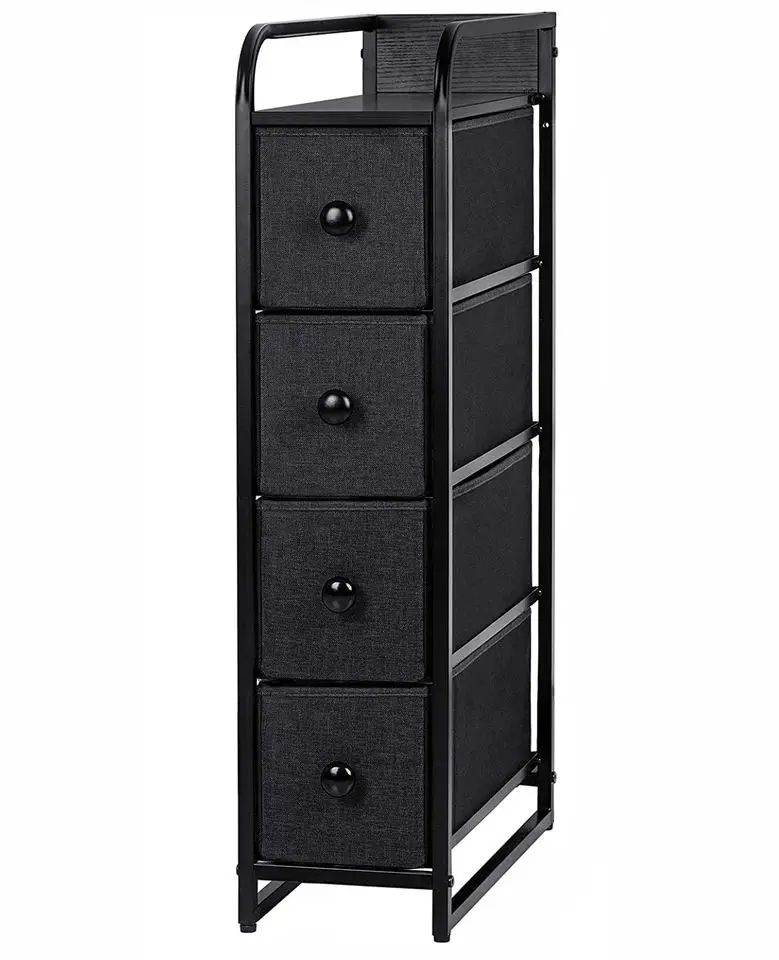 Vertical Dresser Storage Tower Sturdy Steel Frame Wood Top Easy Pull