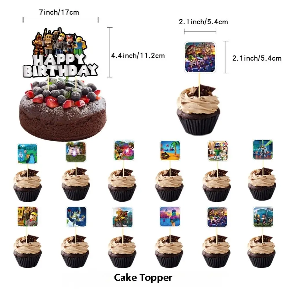 Roblox Pixel Party Tableware Minecraft Party Decoration Set Paper Plates Cups Party Supplies Birthday Banner Balloons for Kids