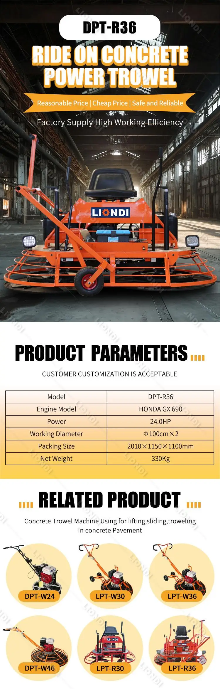 1000mm Ride Finish Trowel Machine Gasoline Powered Trowel Concrete