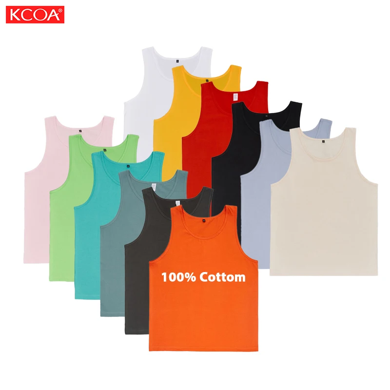 100% Cotton Singlet Mens Blank Solid Vest Men Fitness Tank Top Workout Gym Shirt Custom Logo