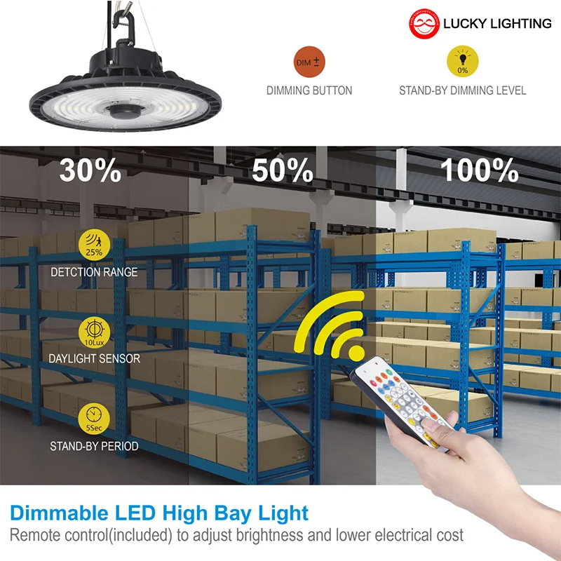 ETL cETL CE SAA Диммируемый UFO Highbay 100 Вт 150 200 микроволновый датчик движения светодиодный светильник для высоких промышленных помещений с дистанционным управлением