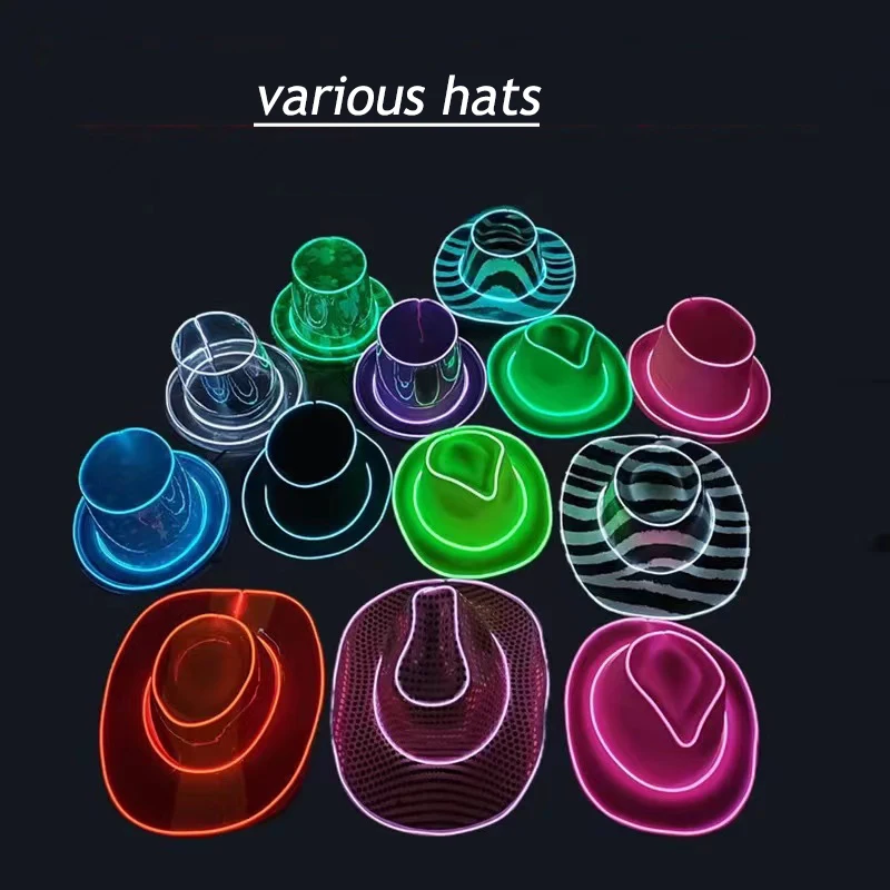 Cen005 Sequin Light Up Led Cowboy Hat Glow Club Party Hats For Bar