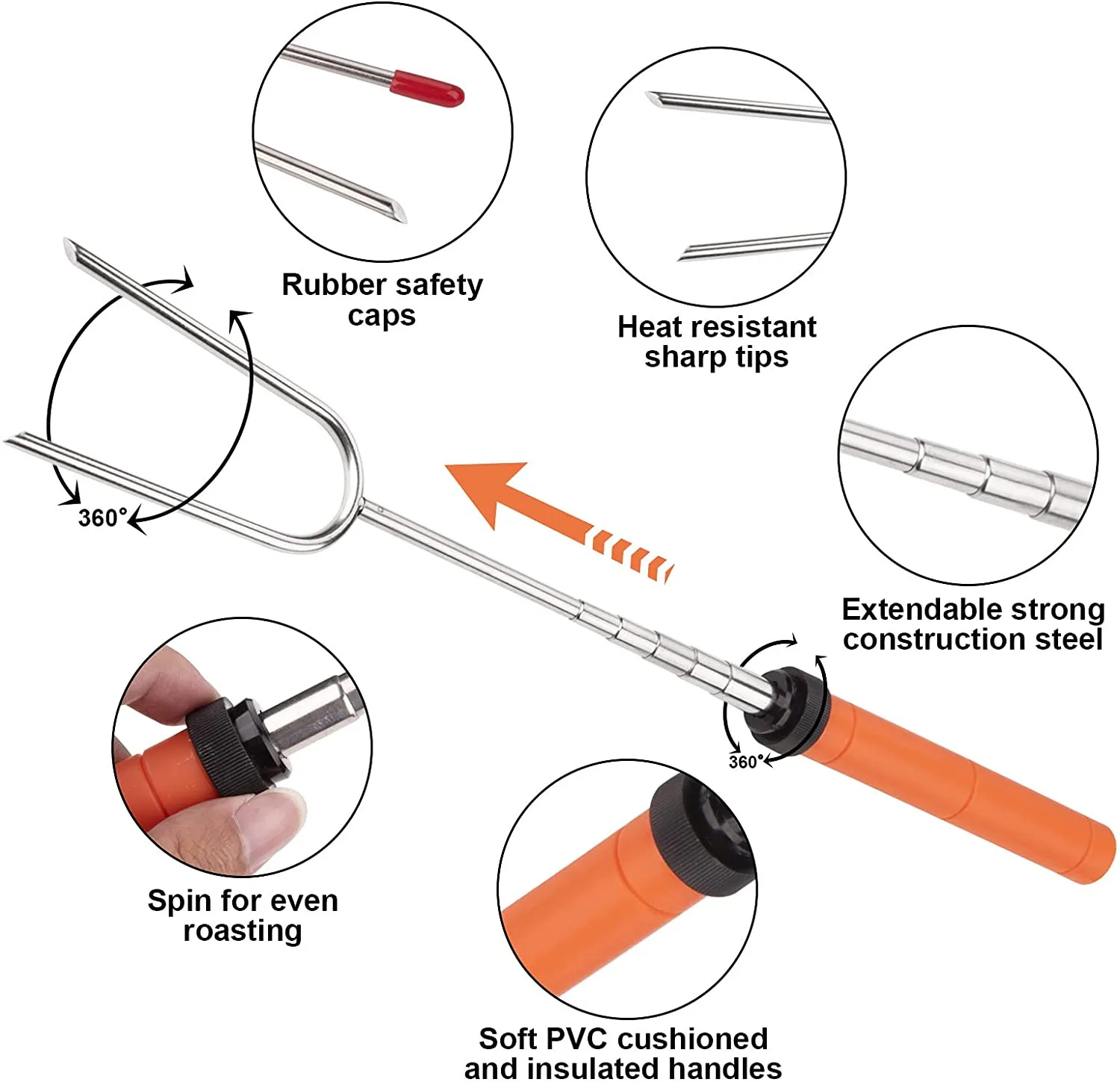 BBQ Forks Stainless Steel Smore Skewers With Wooden Handle Telescoping Smores Roasting Sticks for Fire Pit supplier