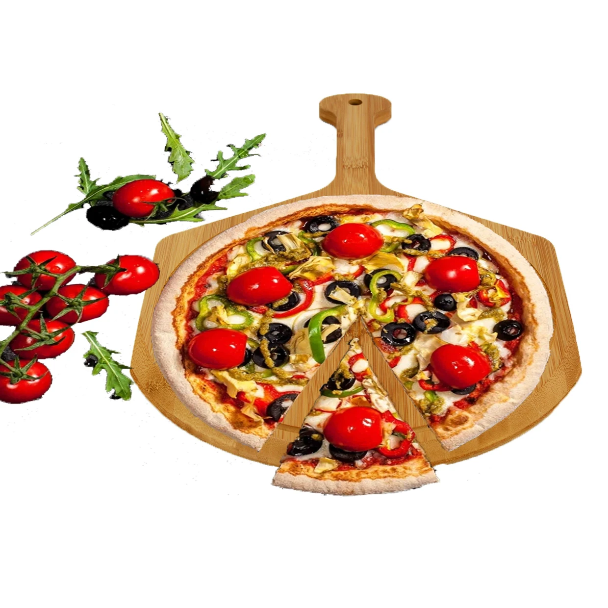 Premium Wood Pizza Peel Bamboo Pizza Serving Board With Pizza Cutter,8