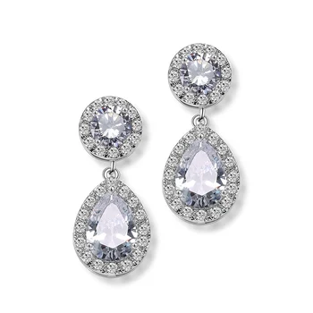 925 silver jewelry luxury zirconia stone stud earring round drop earrings jewelry for women