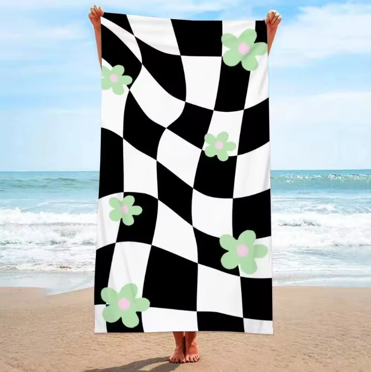 Wholesale 100*180cm Microfiber Beach Towels Customized Checkered Floral Pattern Fashionable Turkish Summer Compressed Travel Gym factory