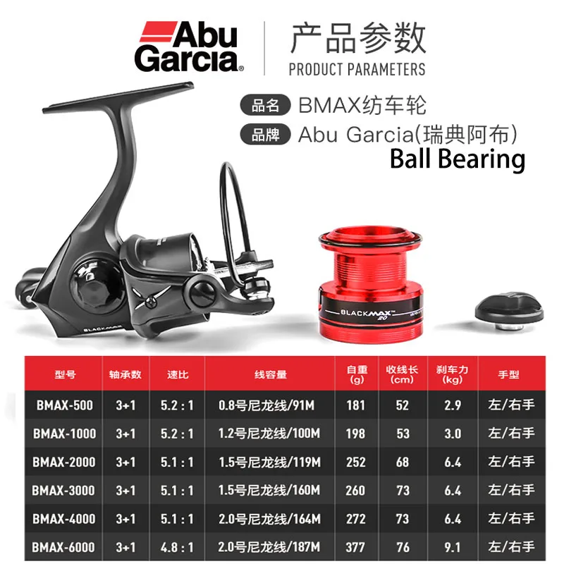 Original ABU GARCIA BMAX 1000-6000 Spinning Fishing Reel 3+1BB Max Drag 9.1kg Graphite Body Fishing Wheel Saltwater Fishing Reel Original ABU GARCIA BMAX 1000-6000 Spinning Fishing Reel 3+1BB Max Drag 9.1kg Graphite Body Fishing Wheel Saltwater Fishing Reel