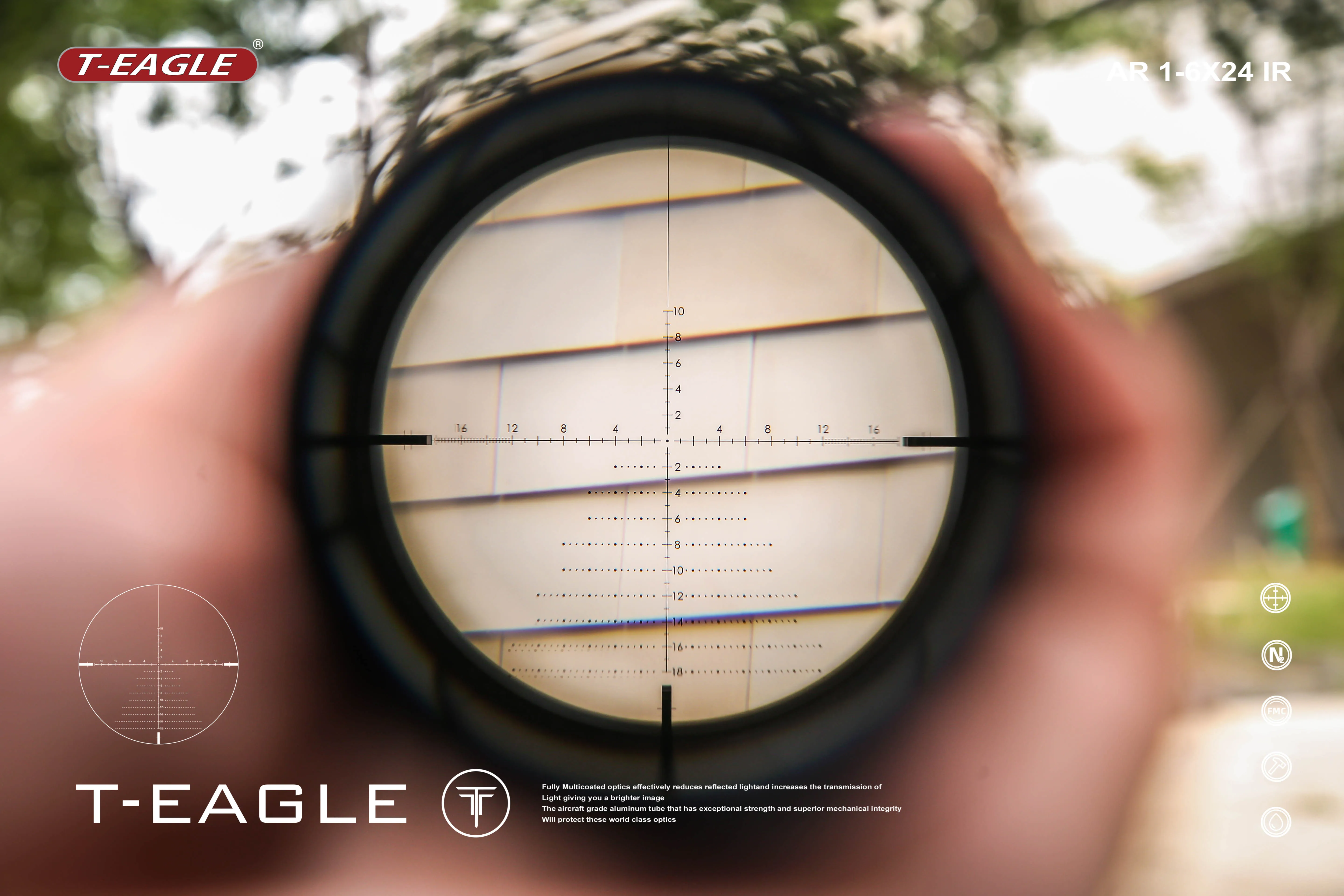 T-EAGLE AR 1-6X24IR スコープ - 1-6倍、長さ247mm、レッド