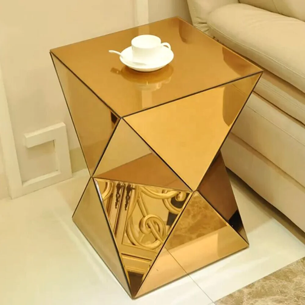 Modern Polygon Mirror Side Table Luxury Small Mirrored End Table Buy