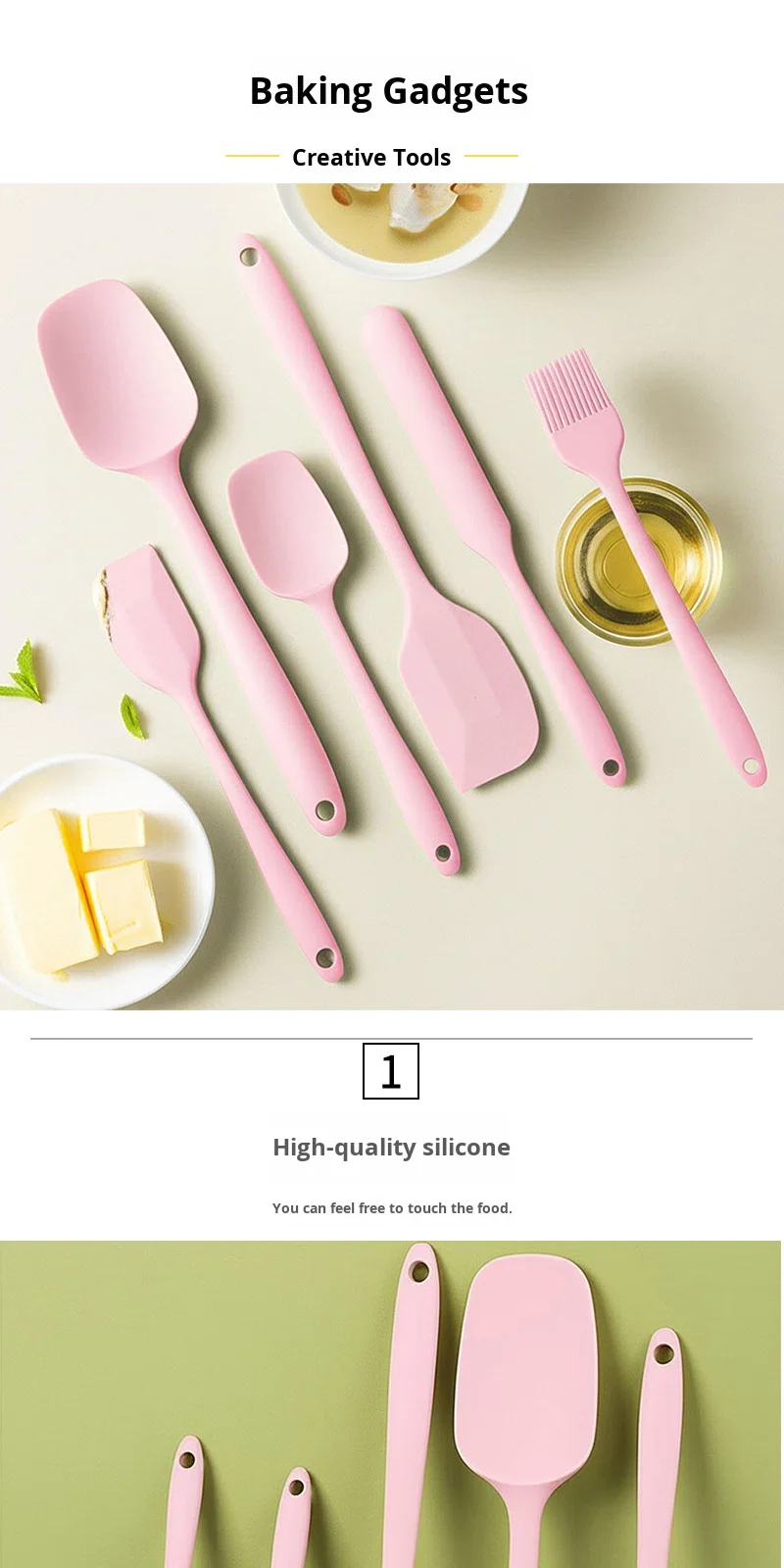 Flexible Food-Grade Silicone Spatula Set Heat Resistant Kitchen Cooking & Baking Scraper Non-Stick Cookware Accessories factory