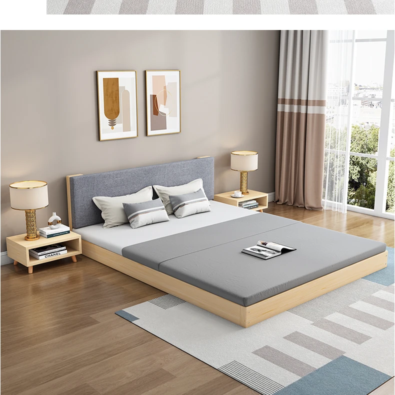 Custom Size Nordic Style Solid Wooden Bed Modern Simple King Queen Oak