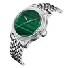 Quadrante in malachite, cinturino in acciaio a 7 maglie