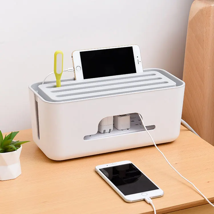 Square Plastic Office Organizer Power Cord Storage Box for Power Strip Wire Junction Router Cable Finishing Socket Storage