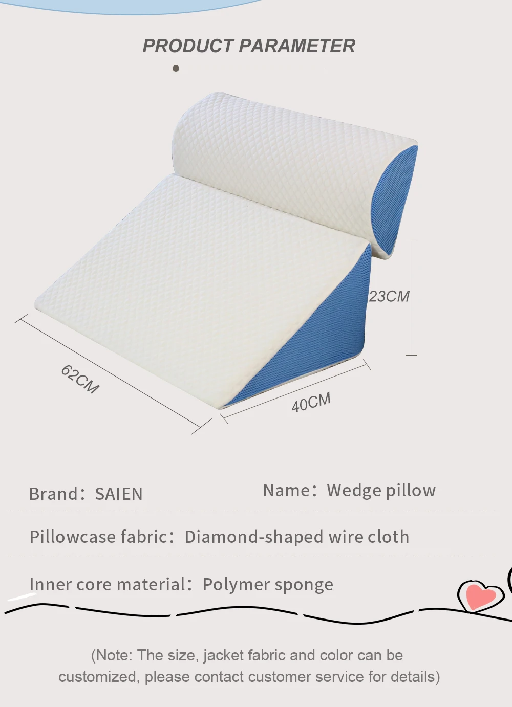 High Quality Folding Memory Foam Bed Wedge Pillow Back Support Reading