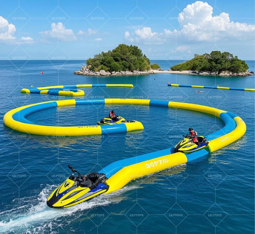 Lilytoys Water Floating Island Inflatable Water Park Jet Ski air Race Track