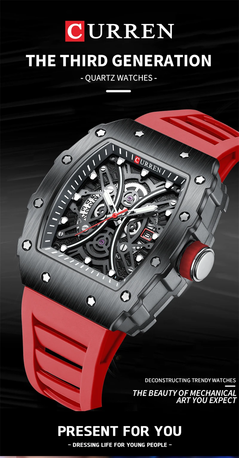 CURREN 8438 Skeleton Dial Wristwatch - Luxury & Waterproof