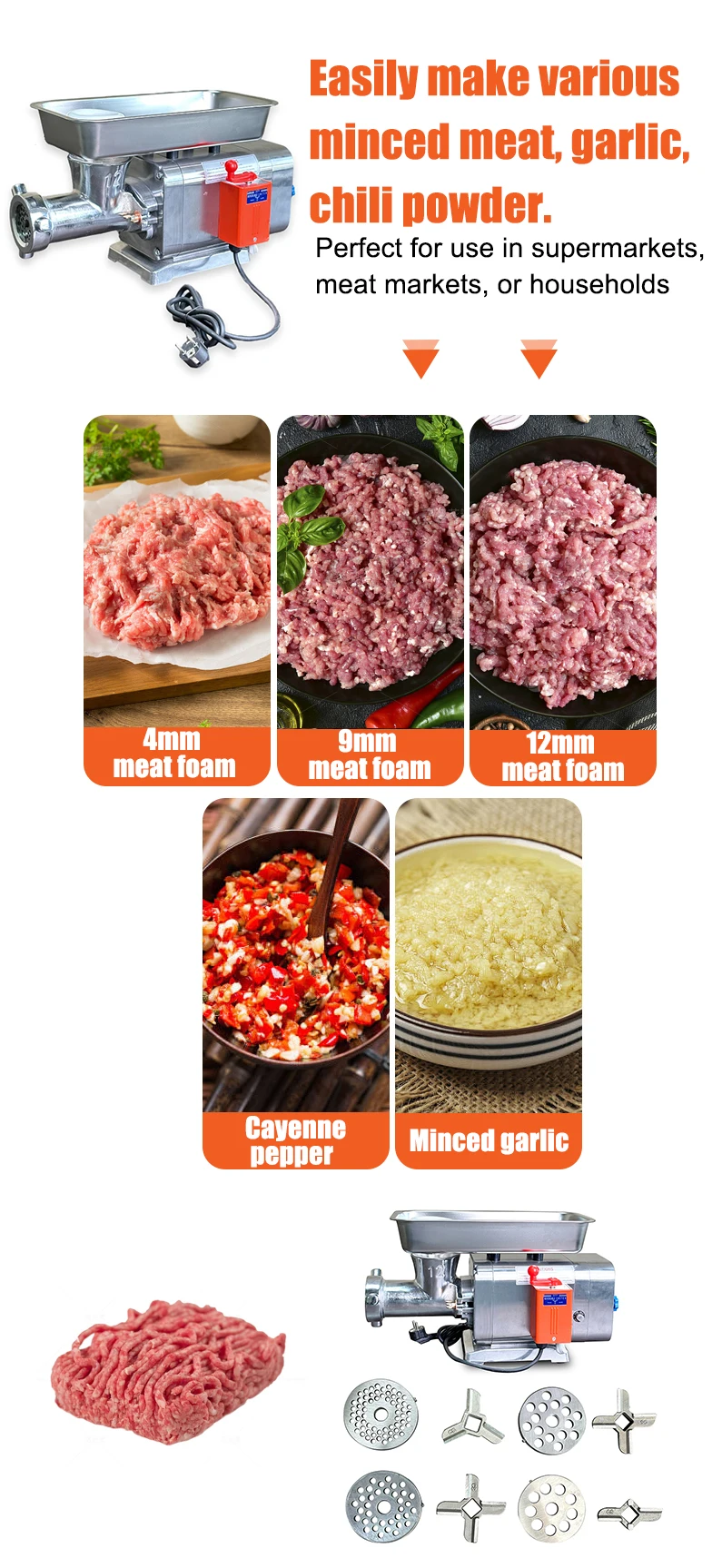 product mh 337 12hp commercial electric meat grinder machine imported switch home  farm restaurant use new condition with 4 plates-2