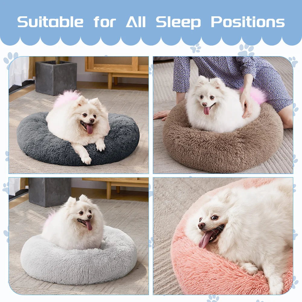 New Arrivals soft plush washable warm fluffy luxury calming round donut pet dog bed details