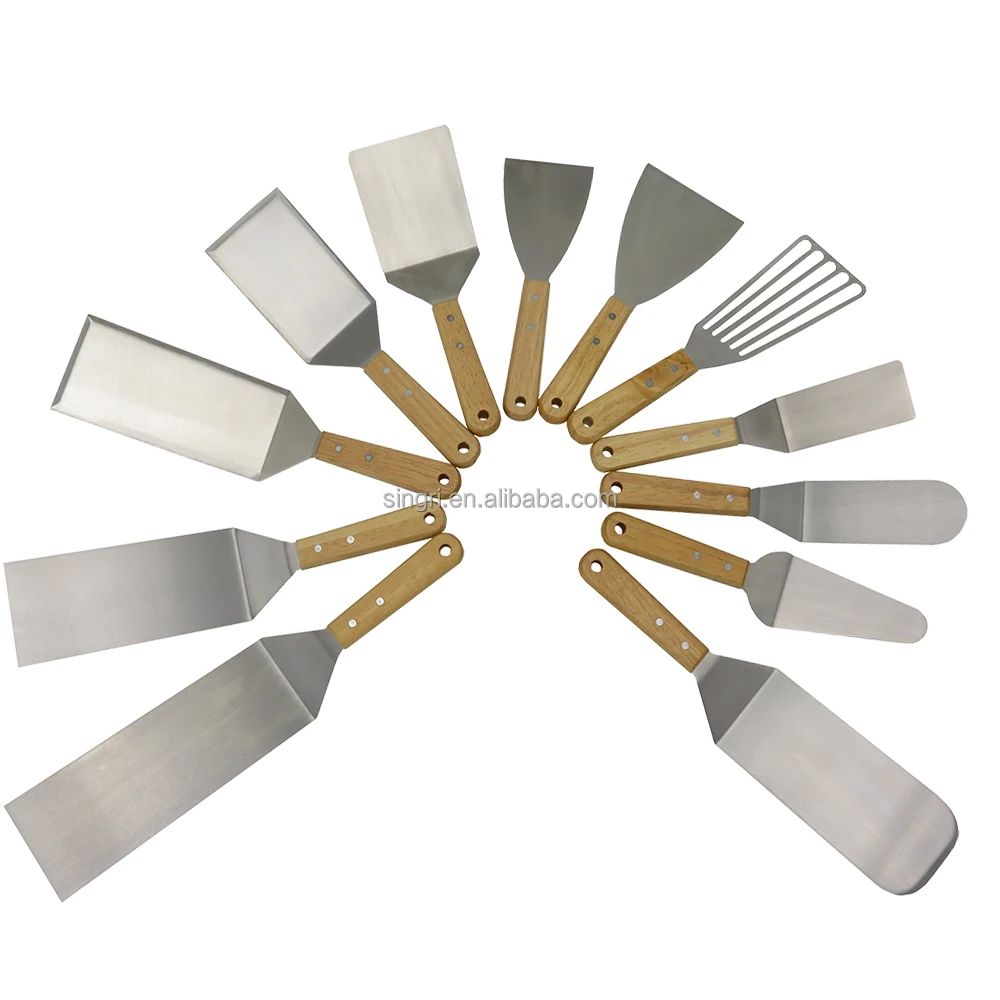 01w01r Grill Spatulas Foodgraded Stainless Steel Rubber Wood Handle